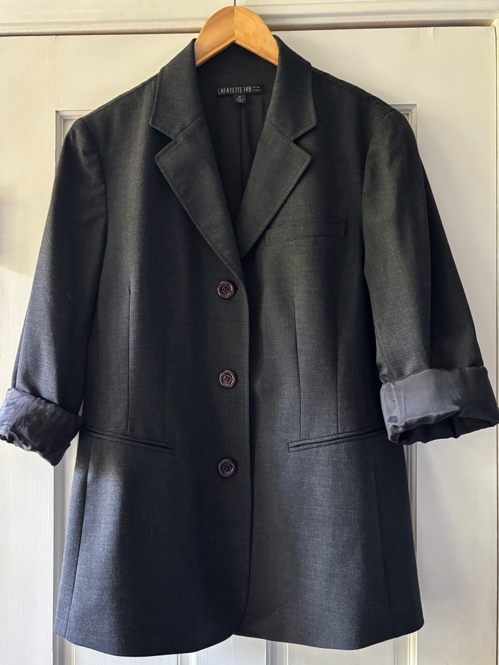 Lafayette 148 New York Black Tailored Three-Button Wool Blazer NWOT
